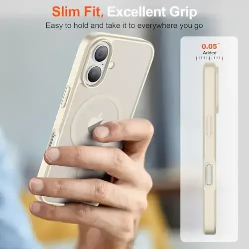 SUPFINE Magnetic for iPhone 17 Case (Compatible with MagSafe)(Military Grade Drop Protection) Translucent Matte Shockproof with Anti-Fingerprint Phone Cover 2025,Antique White - 7