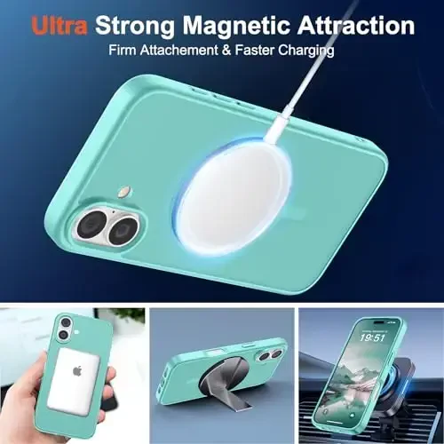 SUPFINE Magnetic for iPhone 17 Case (Compatible with MagSafe)(Military Grade Drop Protection) Translucent Matte Shockproof with Anti-Fingerprint Phone Cover 2025,Blue Green - 5