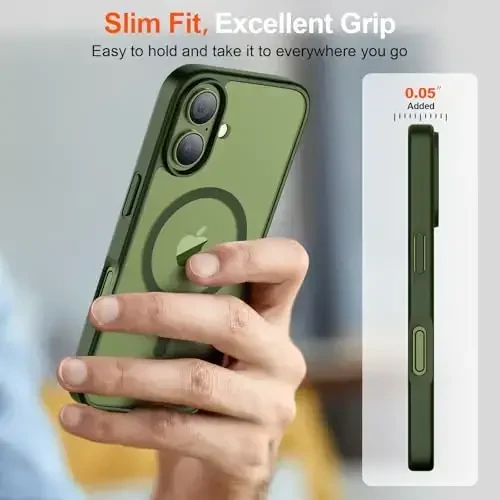 SUPFINE Magnetic for iPhone 17 Case (Compatible with MagSafe)(Military Grade Drop Protection) Translucent Matte Shockproof with Anti-Fingerprint Phone Cover 2025,Cangling Green - 7