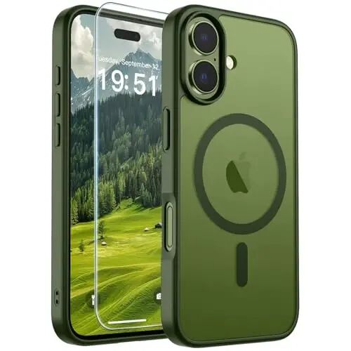 SUPFINE Magnetic for iPhone 17 Case (Compatible with MagSafe)(Military Grade Drop Protection) Translucent Matte Shockproof with Anti-Fingerprint Phone Cover 2025,Cangling Green 