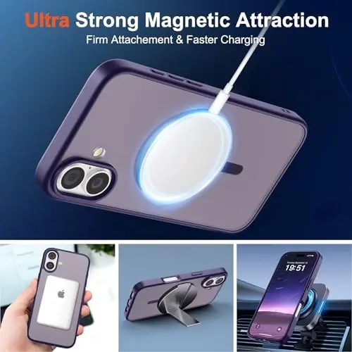 SUPFINE Magnetic for iPhone 17 Case (Compatible with MagSafe)(Military Grade Drop Protection) Translucent Matte Shockproof with Anti-Fingerprint Phone Cover 2025,Dark Purple - 5