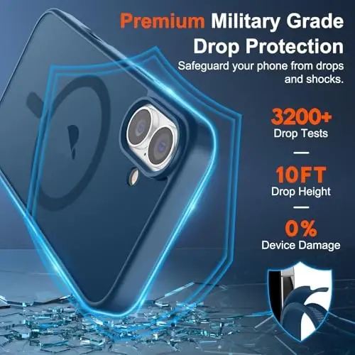 SUPFINE Magnetic for iPhone 17 Case (Compatible with MagSafe)(Military Grade Drop Protection) Translucent Matte Shockproof with Anti-Fingerprint Phone Cover 2025,Deep Blue - 2