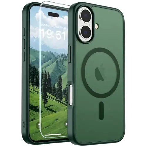 SUPFINE Magnetic for iPhone 17 Case (Compatible with MagSafe)(Military Grade Drop Protection) Translucent Matte Shockproof with Anti-Fingerprint Phone Cover 2025,Forest Green - 1