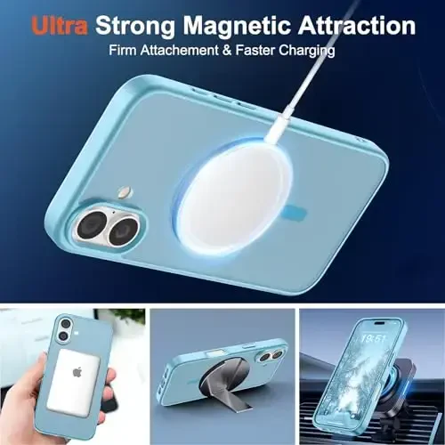 SUPFINE Magnetic for iPhone 17 Case (Compatible with MagSafe)(Military Grade Drop Protection) Translucent Matte Shockproof with Anti-Fingerprint Phone Cover 2025,Light Blue - 5