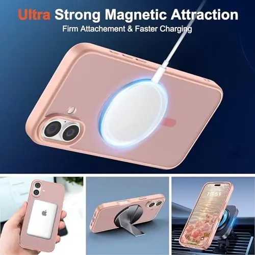 SUPFINE Magnetic for iPhone 17 Case (Compatible with MagSafe)(Military Grade Drop Protection) Translucent Matte Shockproof with Anti-Fingerprint Phone Cover 2025,Pink - 5