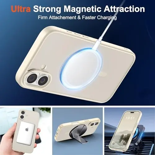SUPFINE Magnetic for iPhone 17 Case (Compatible with MagSafe)(Military Grade Drop Protection) Translucent Matte Shockproof with Anti-Fingerprint Phone Cover,Antique White - 5