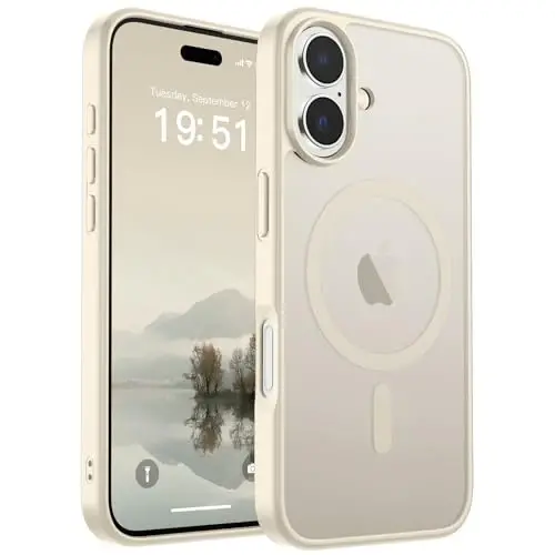 SUPFINE Magnetic for iPhone 17 Case (Compatible with MagSafe)(Military Grade Drop Protection) Translucent Matte Shockproof with Anti-Fingerprint Phone Cover,Antique White - 1