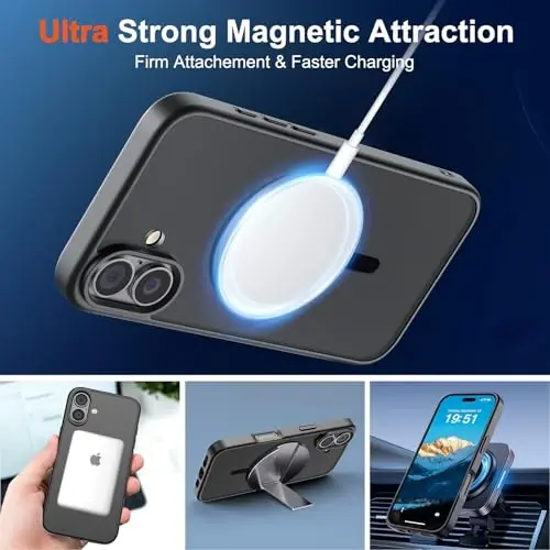 SUPFINE Magnetic for iPhone 17 Case (Compatible with MagSafe)(Military Grade Drop Protection) Translucent Matte Shockproof with Anti-Fingerprint Phone Cover,Black - 5