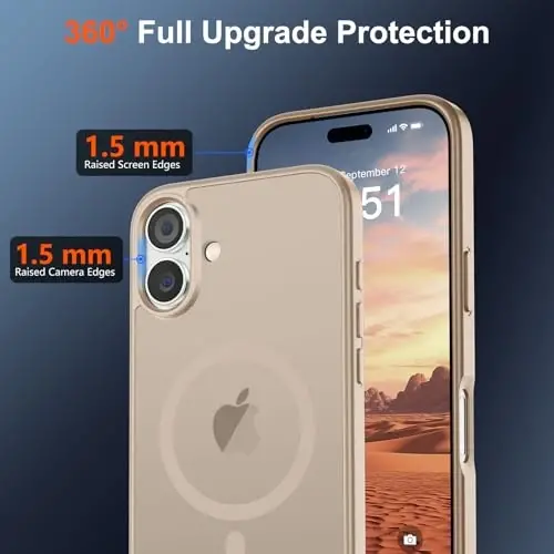 SUPFINE Magnetic for iPhone 17 Case (Compatible with MagSafe)(Military Grade Drop Protection) Translucent Matte Shockproof with Anti-Fingerprint Phone Cover,Desert Gold - 4
