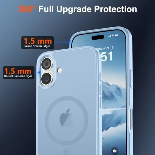 SUPFINE Magnetic for iPhone 17 Case Glacier Blue | With Screen Protector, Translucent Matte, Compatible with MagSafe, Military Grade Drop Proof, Rugged Shockproof Protective - 4
