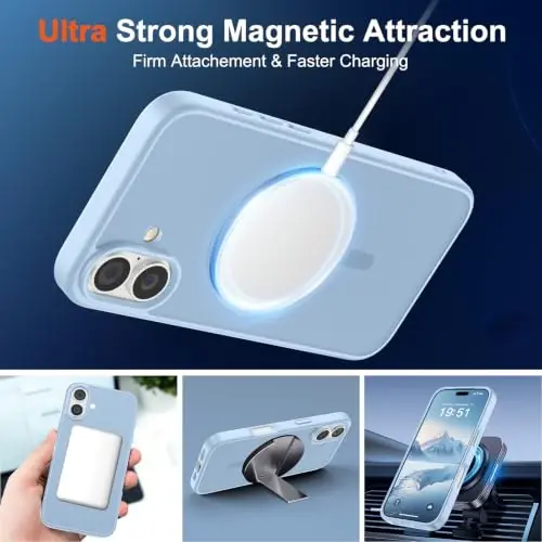 SUPFINE Magnetic for iPhone 17 Case Glacier Blue | With Screen Protector, Translucent Matte, Compatible with MagSafe, Military Grade Drop Proof, Rugged Shockproof Protective - 5