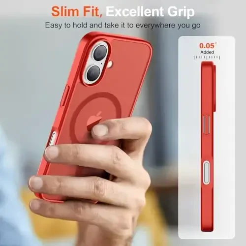 SUPFINE Magnetic for iPhone 17 Case (MagSafe bilan mos) (Harbiy darajadagi tushishdan himoya) Yarim shaffof mat zarbga chidamli, barmoq izlariga qarshi telefon qopqog'i 2025, Qizil - 7
