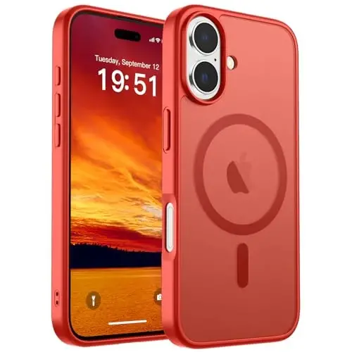 SUPFINE Magnetic for iPhone 17 Case (MagSafe bilan mos) (Harbiy darajadagi tushishdan himoya) Yarim shaffof mat zarbga chidamli, barmoq izlariga qarshi telefon qopqog'i 2025, Qizil - SUPFINE