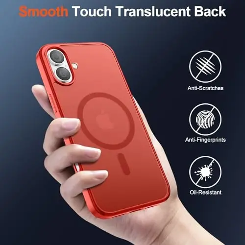 SUPFINE Magnetic for iPhone 17 Case (MagSafe bilan mos) (Harbiy darajadagi tushishdan himoya) Yarim shaffof mat zarbga chidamli, barmoq izlariga qarshi telefon qopqog'i 2025, Qizil - 6