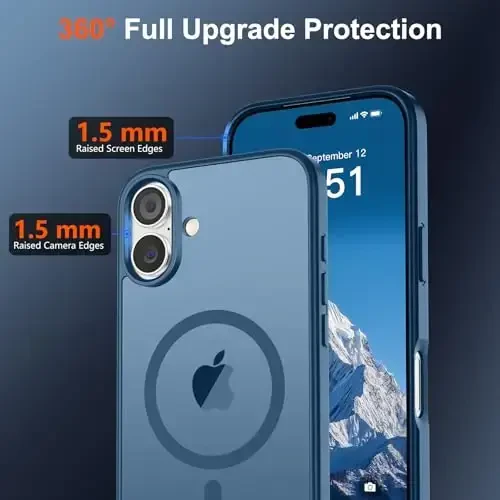 SUPFINE Magnetic for iPhone 17 Case (MagSafe bilan mos)(Harbiy darajadagi tushishdan himoya) Translusent matli zarbga chidamli barmoq izlariga qarshi telefon qopqog'i 2025, To'q ko'k - 4