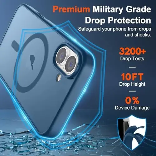 SUPFINE Magnetic for iPhone 17 Case (MagSafe bilan mos)(Harbiy darajadagi tushishdan himoya) Translusent matli zarbga chidamli barmoq izlariga qarshi telefon qopqog'i 2025, To'q ko'k - 3