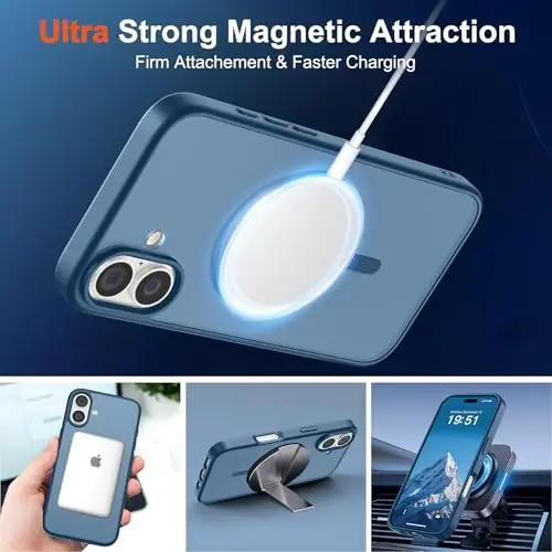 SUPFINE Magnetic for iPhone 17 Case (MagSafe bilan mos)(Harbiy darajadagi tushishdan himoya) Translusent matli zarbga chidamli barmoq izlariga qarshi telefon qopqog'i 2025, To'q ko'k - 5