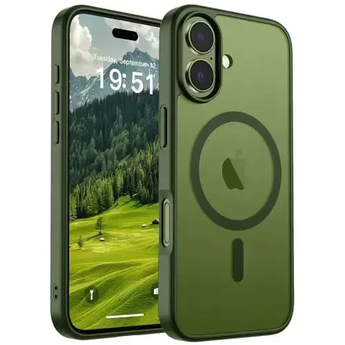 SUPFINE Magnetic for iPhone 17 Case (MagSafe bilan mos)(Harbiy darajadagi tushishdan himoya) Yarim shaffof mat, barmoq izlariga qarshi telefon qopqog'i 2025, Canglin yashil - 1
