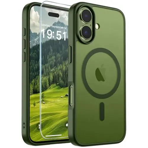 SUPFINE Magnetic for iPhone 17 Case (MagSafe bilan mos)(Harbiy darajadagi tushishdan himoya) Yarim shaffof mat, barmoq izlariga qarshi telefon qopqog'i 2025, Canglin yashil 