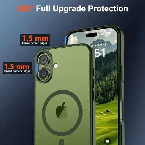 SUPFINE Magnetic for iPhone 17 Case (MagSafe bilan mos)(Harbiy darajadagi tushishdan himoya) Yarim shaffof mat, barmoq izlariga qarshi telefon qopqog'i 2025, Canglin yashil - 4