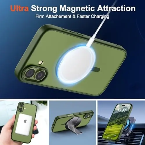 SUPFINE Magnetic for iPhone 17 Case (MagSafe bilan mos)(Harbiy darajadagi tushishdan himoya) Yarim shaffof mat, barmoq izlariga qarshi telefon qopqog'i 2025, Canglin yashil - 5