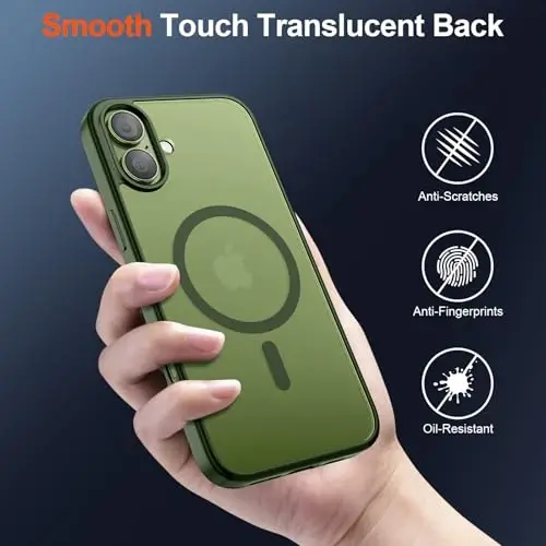 SUPFINE Magnetic for iPhone 17 Case (MagSafe bilan mos)(Harbiy darajadagi tushishdan himoya) Yarim shaffof mat, barmoq izlariga qarshi telefon qopqog'i 2025, Canglin yashil - 6
