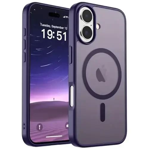 SUPFINE Magnetic for iPhone 17 Case (MagSafe bilan mos)(Harbiy darajadagi tushishdan himoya) Yarim shaffof mat, barmoq izlariga qarshi telefon qopqog'i 2025, to'q binafsha 