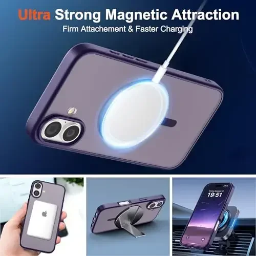 SUPFINE Magnetic for iPhone 17 Case (MagSafe bilan mos)(Harbiy darajadagi tushishdan himoya) Yarim shaffof mat, barmoq izlariga qarshi telefon qopqog'i 2025, to'q binafsha - 5