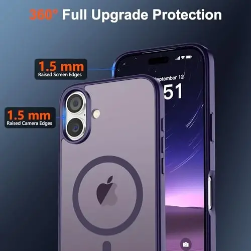 SUPFINE Magnetic for iPhone 17 Case (MagSafe bilan mos)(Harbiy darajadagi tushishdan himoya) Yarim shaffof mat, barmoq izlariga qarshi telefon qopqog'i 2025, to'q binafsha - 4