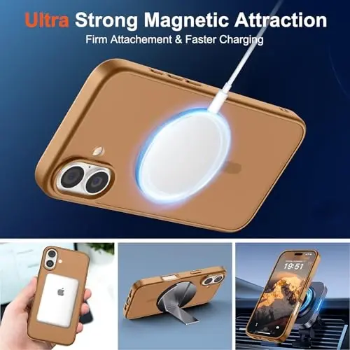 SUPFINE Magnetic for iPhone 17 Case (MagSafe bilan mos)(Harbiy darajadagi tushishdan himoya) Yarim shaffof matli zarbga chidamli barmoq izlariga qarshi telefon qopqog'i 2025, Jigarrang - 5