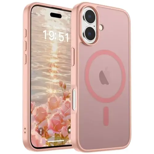 SUPFINE Magnetic for iPhone 17 Case (MagSafe bilan mos)(Harbiy darajadagi tushishdan himoya) Yarim shaffof matli zarbga chidamli barmoq izlariga qarshi telefon qopqog'i 2025, pushti 