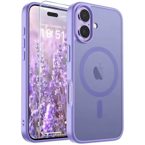 SUPFINE Magnetic for iPhone 17 Case (MagSafe bilan mos)(Harbiy darajadagi tushishdan himoya) Yarim shaffof mato zarba o'tkazmaydigan barmoq izlariga qarshi telefon qopqog'i 2025, Binafsha 