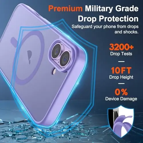 SUPFINE Magnetic for iPhone 17 Case (MagSafe bilan mos)(Harbiy darajadagi tushishdan himoya) Yarim shaffof mato zarba o'tkazmaydigan barmoq izlariga qarshi telefon qopqog'i 2025, Binafsha - 3