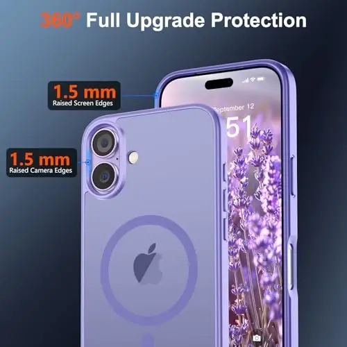 SUPFINE Magnetic for iPhone 17 Case (MagSafe bilan mos)(Harbiy darajadagi tushishdan himoya) Yarim shaffof mato zarba o'tkazmaydigan barmoq izlariga qarshi telefon qopqog'i 2025, Binafsha - 4