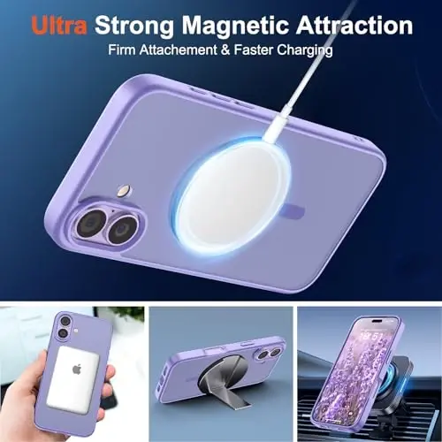 SUPFINE Magnetic for iPhone 17 Case (MagSafe bilan mos)(Harbiy darajadagi tushishdan himoya) Yarim shaffof mato zarba o'tkazmaydigan barmoq izlariga qarshi telefon qopqog'i 2025, Binafsha - 5
