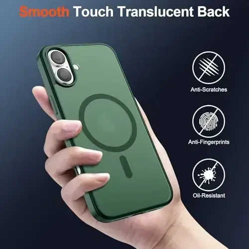 SUPFINE Magnetic for iPhone 17 Case (MagSafe bilan mos)(Harbiy darajadagi tushishdan himoya) Yarim shaffof mato zarbga bardoshli, barmoq izlariga qarshi telefon qopqog'i 2025, o'rmon yashili - 6