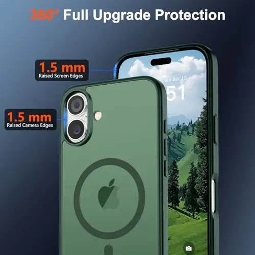 SUPFINE Magnetic for iPhone 17 Case (MagSafe bilan mos)(Harbiy darajadagi tushishdan himoya) Yarim shaffof mato zarbga bardoshli, barmoq izlariga qarshi telefon qopqog'i 2025, o'rmon yashili - 4
