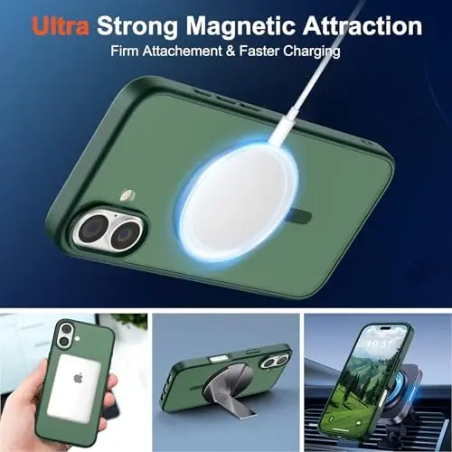 SUPFINE Magnetic for iPhone 17 Case (MagSafe bilan mos)(Harbiy darajadagi tushishdan himoya) Yarim shaffof mato zarbga bardoshli, barmoq izlariga qarshi telefon qopqog'i 2025, o'rmon yashili - 5