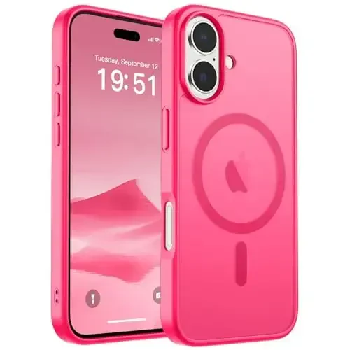 SUPFINE Magnetic for iPhone 17 Case (MagSafe bilan mos)(Harbiy darajadagi tushishdan himoya) Yarim shaffof mato zarbga chidamli, barmoq izlariga qarshi telefon qopqog'i 2025, Hot Pink - SUPFINE