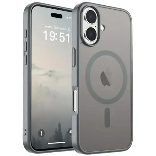 SUPFINE Magnetic for iPhone 17 Case (MagSafe bilan mos)(Harbiy darajadagi tushishdan himoya) Yarim shaffof mato zarbga chidamli, barmoq izlariga qarshi telefon qopqog'i 2025, kulrang 