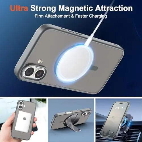 SUPFINE Magnetic for iPhone 17 Case (MagSafe bilan mos)(Harbiy darajadagi tushishdan himoya) Yarim shaffof mato zarbga chidamli, barmoq izlariga qarshi telefon qopqog'i 2025, kulrang - 5