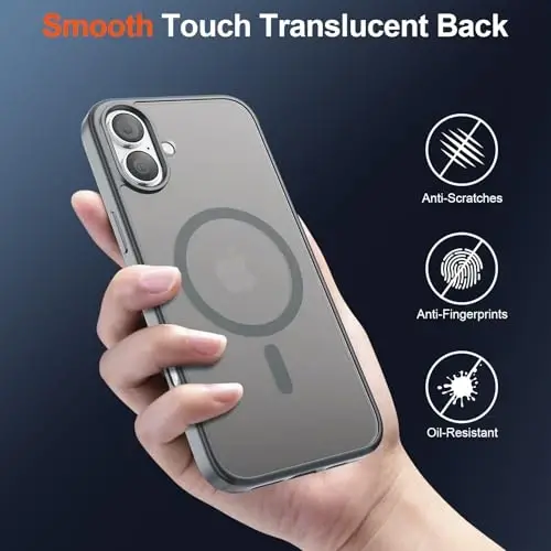 SUPFINE Magnetic for iPhone 17 Case (MagSafe bilan mos)(Harbiy darajadagi tushishdan himoya) Yarim shaffof mato zarbga chidamli, barmoq izlariga qarshi telefon qopqog'i 2025, kulrang - 6