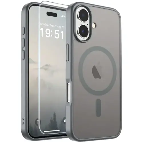 SUPFINE Magnetic for iPhone 17 Case (MagSafe bilan mos)(Harbiy darajadagi tushishdan himoya) Yarim shaffof mato zarbga chidamli, barmoq izlariga qarshi telefon qopqog'i 2025, kulrang - 1
