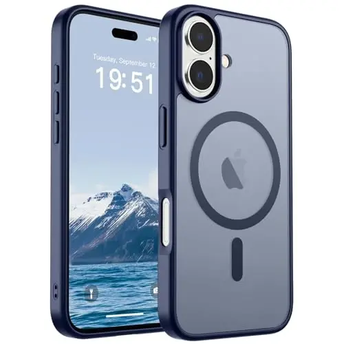 SUPFINE Magnetic for iPhone 17 Case (MagSafe bilan mos)(Harbiy darajadagi tushishdan himoya) Yarim shaffof mato zarbga chidamli barmoq izlariga qarshi telefon qopqog'i 2025,To'q ko'k 