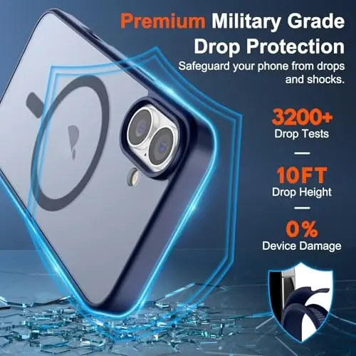 SUPFINE Magnetic for iPhone 17 Case (MagSafe bilan mos)(Harbiy darajadagi tushishdan himoya) Yarim shaffof mato zarbga chidamli barmoq izlariga qarshi telefon qopqog'i 2025,To'q ko'k - 3