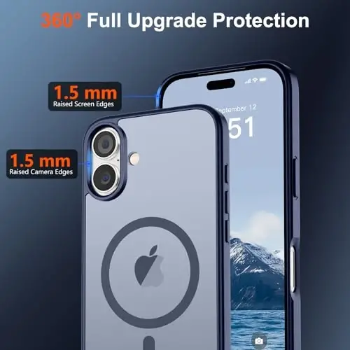 SUPFINE Magnetic for iPhone 17 Case (MagSafe bilan mos)(Harbiy darajadagi tushishdan himoya) Yarim shaffof mato zarbga chidamli barmoq izlariga qarshi telefon qopqog'i 2025,To'q ko'k - 4