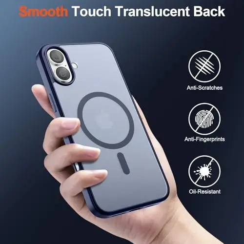 SUPFINE Magnetic for iPhone 17 Case (MagSafe bilan mos)(Harbiy darajadagi tushishdan himoya) Yarim shaffof mato zarbga chidamli barmoq izlariga qarshi telefon qopqog'i 2025,To'q ko'k - 6