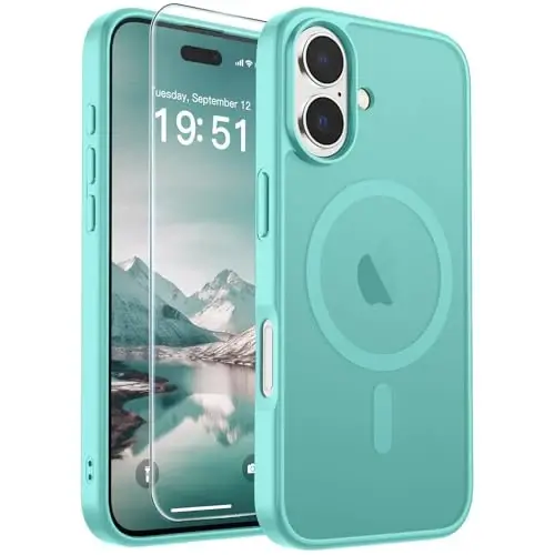 SUPFINE Magnetic for iPhone 17 Case with Screen Protector (Compatible with MagSafe)(Military Grade Drop Protection) Translucent Matte Shockproof with Anti-Fingerprint Phone Cover,Blue Green - SUPFINE