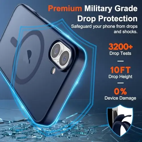SUPFINE Magnetic for iPhone 17 Case with Screen Protector (Compatible with MagSafe)(Military Grade Drop Protection) Translucent Matte Shockproof with Anti-Fingerprint Phone Cover,Dark Blue - 3