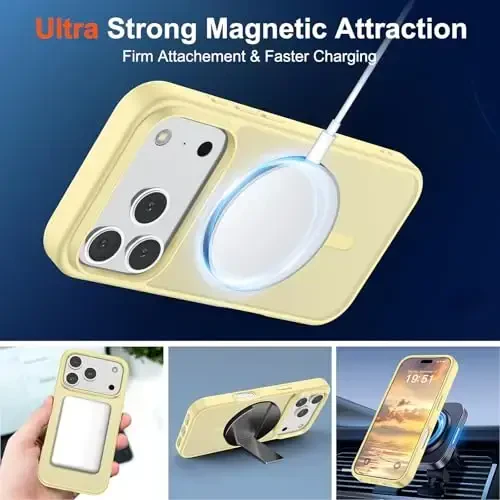 SUPFINE Magnetic for iPhone 17 Pro Case (Compatible with MagSafe)(Military Grade Drop Protection) Translucent Matte Shockproof with Anti-Fingerprint Phone Cover 2025,Buttercream Yellow - 5